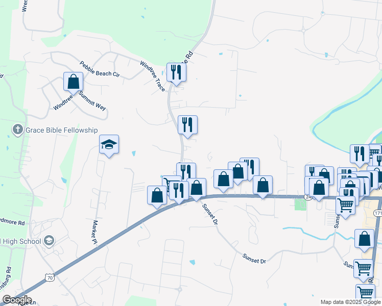 map of restaurants, bars, coffee shops, grocery stores, and more near 240 Nonaville Road in Mt. Juliet