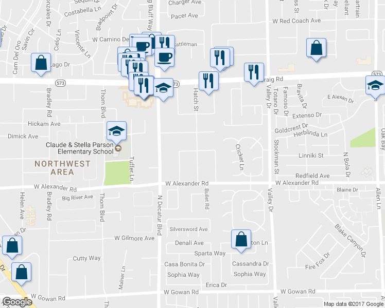 map of restaurants, bars, coffee shops, grocery stores, and more near 4049 Hatch Street in North Las Vegas