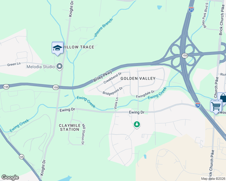 map of restaurants, bars, coffee shops, grocery stores, and more near 3148 Bridgepoint Dr in Nashville