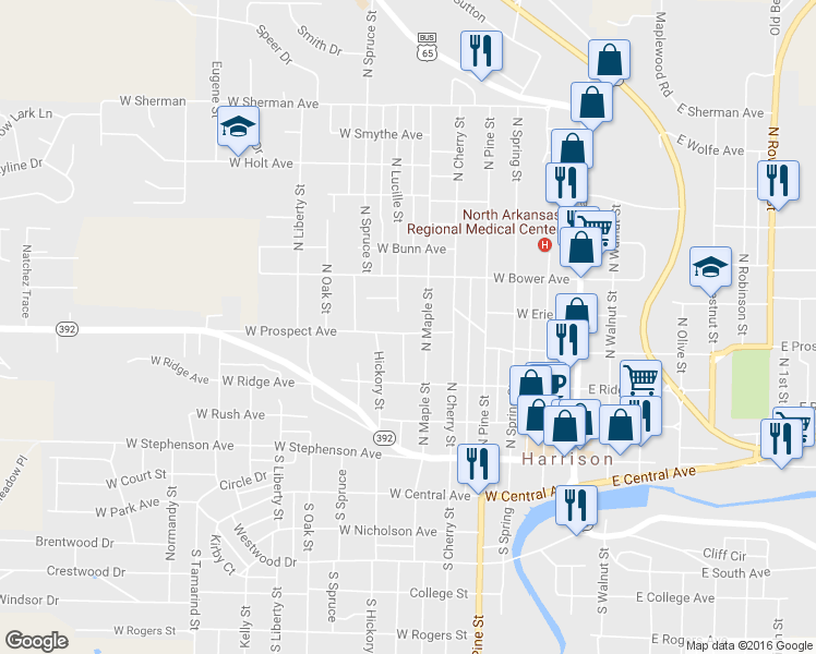 map of restaurants, bars, coffee shops, grocery stores, and more near 607 W Prospect Ave in Harrison