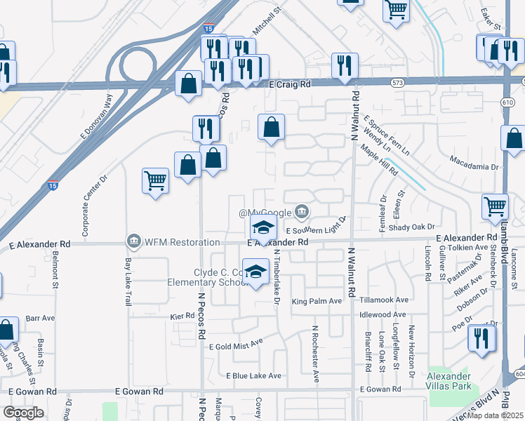 map of restaurants, bars, coffee shops, grocery stores, and more near 4079 Halfmoon Bay Drive in Las Vegas