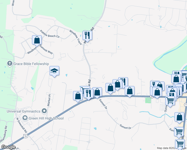 map of restaurants, bars, coffee shops, grocery stores, and more near 240 Nonaville Road in Mt. Juliet