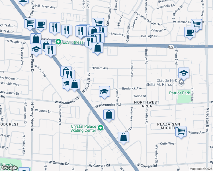 map of restaurants, bars, coffee shops, grocery stores, and more near 5885 Olivine Falls Avenue in Las Vegas