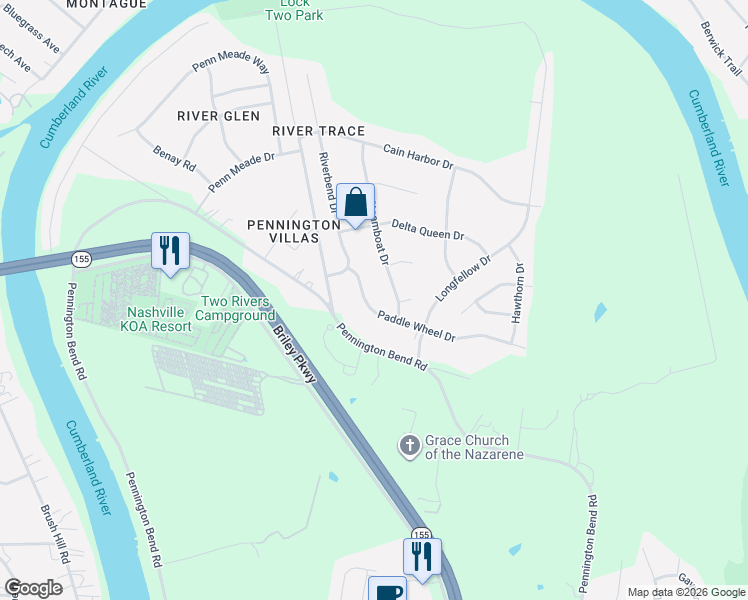 map of restaurants, bars, coffee shops, grocery stores, and more near 2805 Steamboat Drive in Nashville