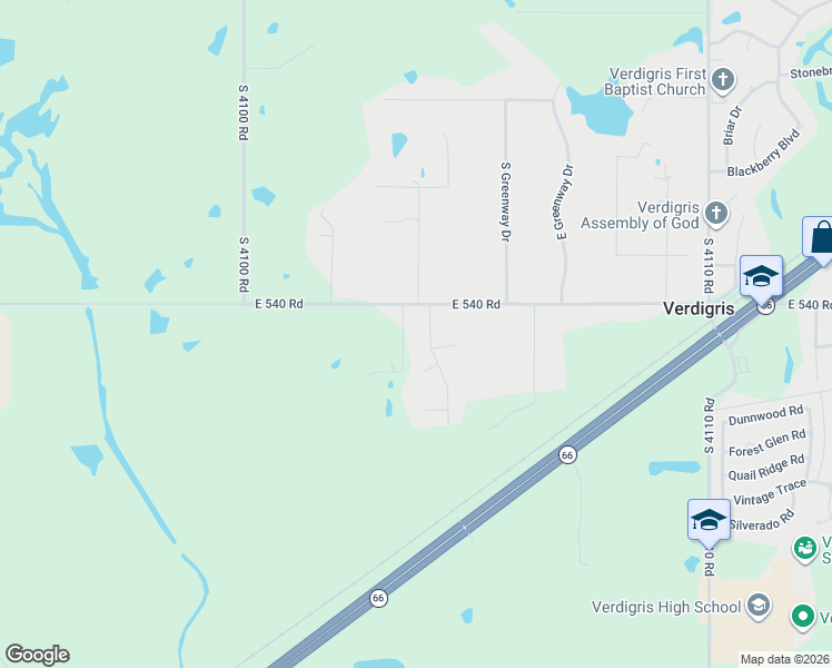 map of restaurants, bars, coffee shops, grocery stores, and more near 26052 South Durango Drive in Claremore
