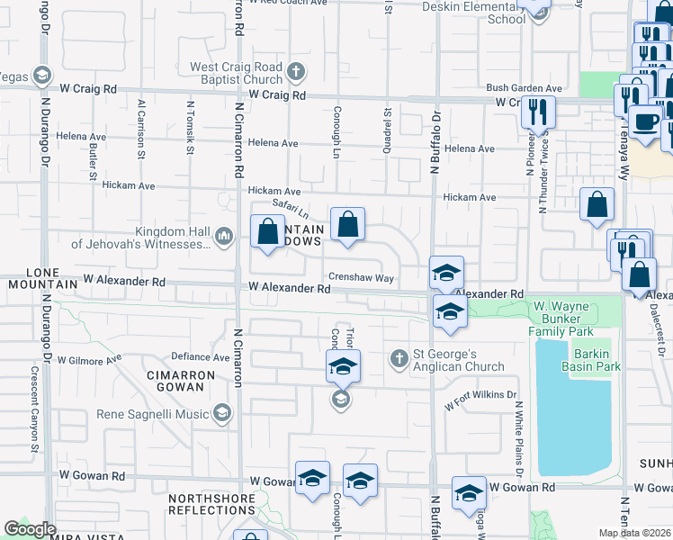 map of restaurants, bars, coffee shops, grocery stores, and more near 7732 Crenshaw Way in Las Vegas