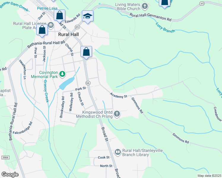 map of restaurants, bars, coffee shops, grocery stores, and more near 375 Academy St in Rural Hall
