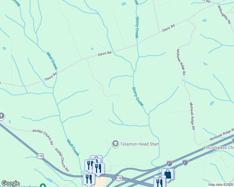 map of restaurants, bars, coffee shops, grocery stores, and more near 1210 Oasis Road in Bulls Gap