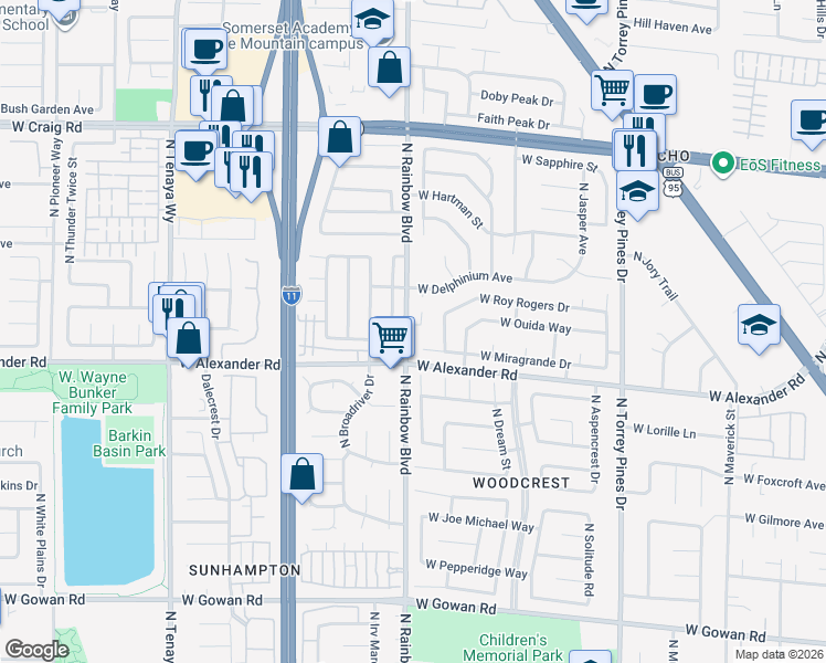 map of restaurants, bars, coffee shops, grocery stores, and more near 6637 West Nevada Classic Circle in Las Vegas
