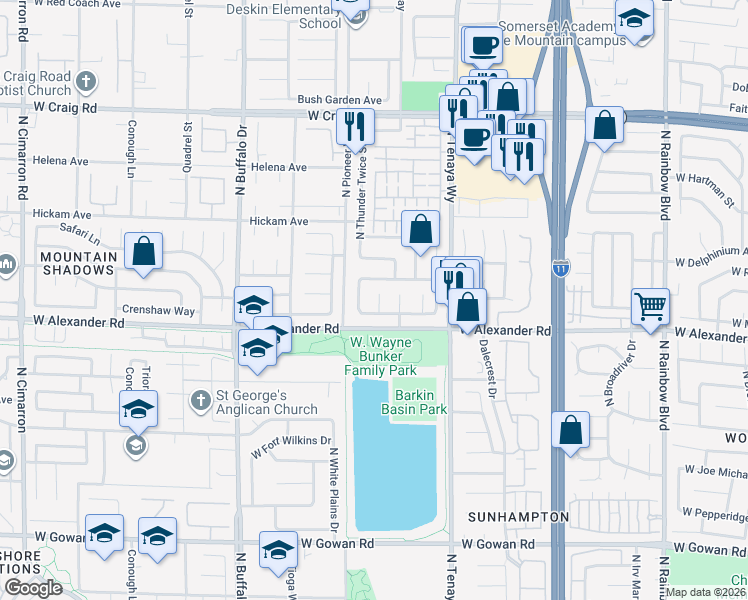 map of restaurants, bars, coffee shops, grocery stores, and more near 4025 North Treasured Note Court in Las Vegas