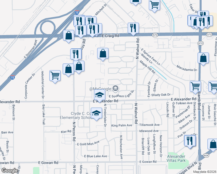map of restaurants, bars, coffee shops, grocery stores, and more near 3723 East Glow Drive in Las Vegas