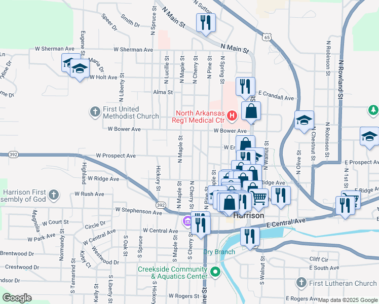map of restaurants, bars, coffee shops, grocery stores, and more near 501 West Prospect Avenue in Harrison