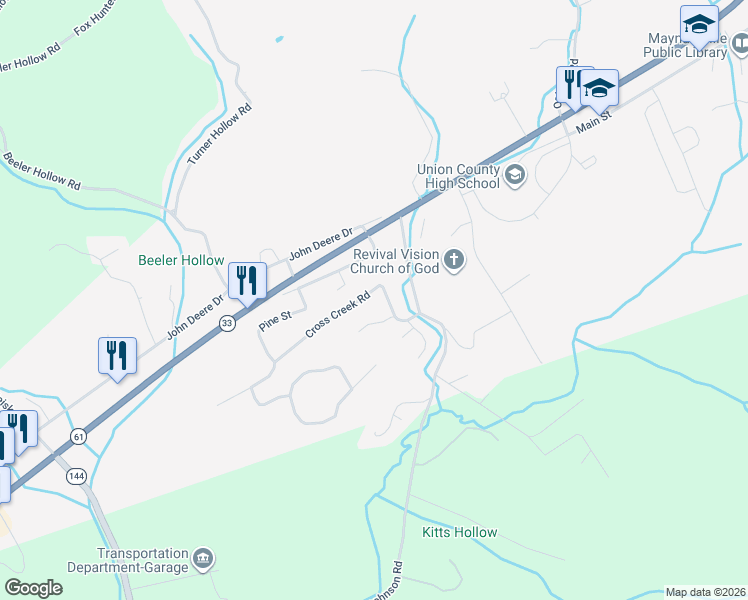 map of restaurants, bars, coffee shops, grocery stores, and more near 151 Cross Creek Road in Maynardville