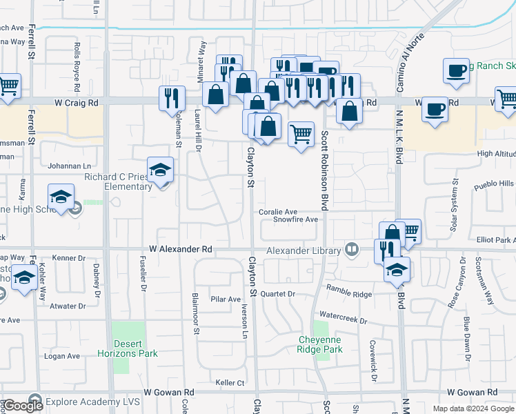 map of restaurants, bars, coffee shops, grocery stores, and more near 1981 Komodo Dragon Court in North Las Vegas
