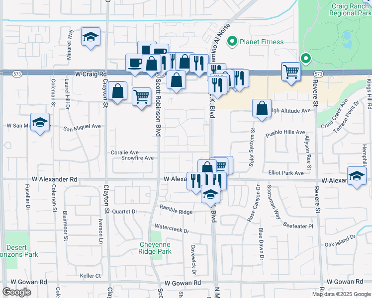 map of restaurants, bars, coffee shops, grocery stores, and more near 4052 Clove Hitch Street in North Las Vegas