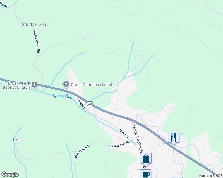 map of restaurants, bars, coffee shops, grocery stores, and more near 121 Mary Jean Lane in Boone