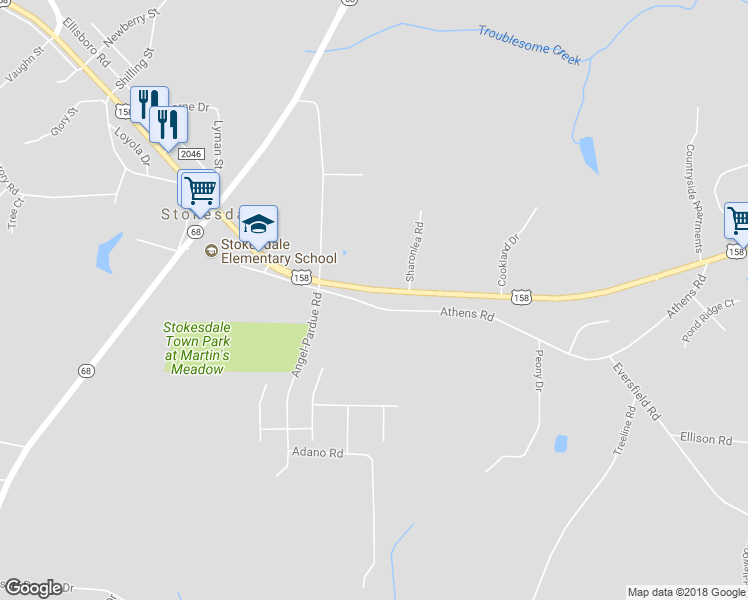 map of restaurants, bars, coffee shops, grocery stores, and more near 7862 Athens Road in Stokesdale