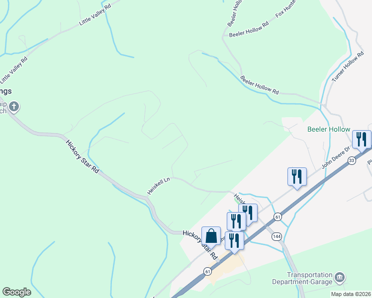 map of restaurants, bars, coffee shops, grocery stores, and more near South Glen Road in Maynardville