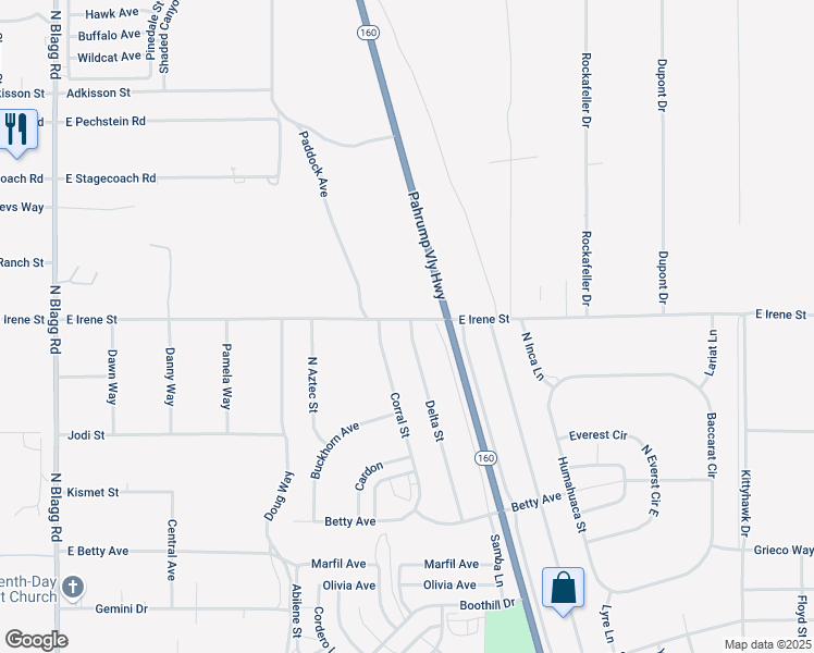 map of restaurants, bars, coffee shops, grocery stores, and more near 980 Delta Street in Pahrump