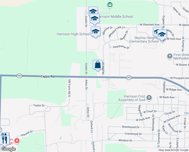 map of restaurants, bars, coffee shops, grocery stores, and more near 1906-2000 Capps Rd in Harrison
