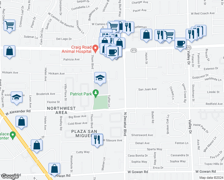 map of restaurants, bars, coffee shops, grocery stores, and more near North Decatur Boulevard in Las Vegas