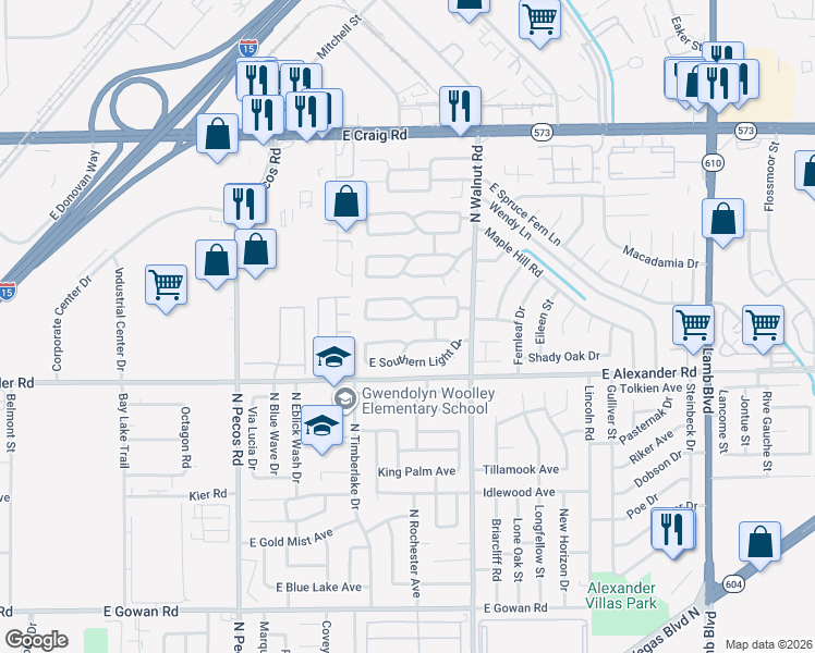 map of restaurants, bars, coffee shops, grocery stores, and more near 3771 East Glow Drive in Las Vegas
