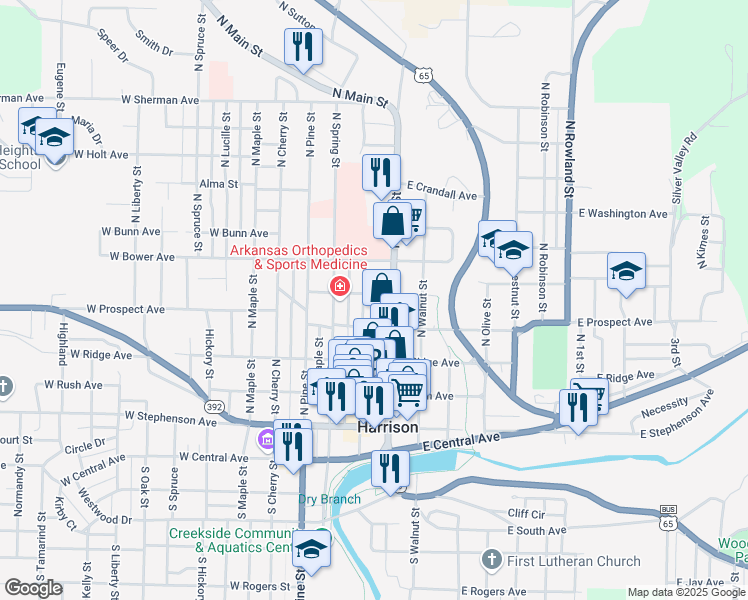 map of restaurants, bars, coffee shops, grocery stores, and more near 108 West Erie Street in Harrison