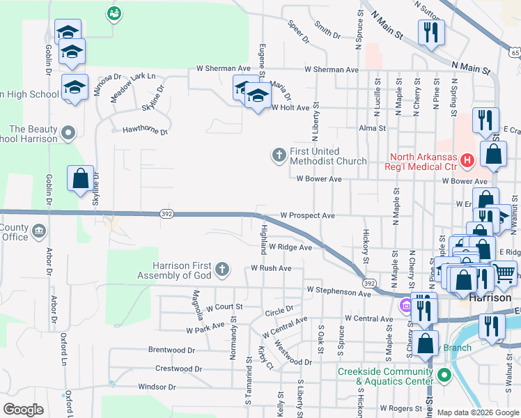 map of restaurants, bars, coffee shops, grocery stores, and more near 1215 Capps Road in Harrison