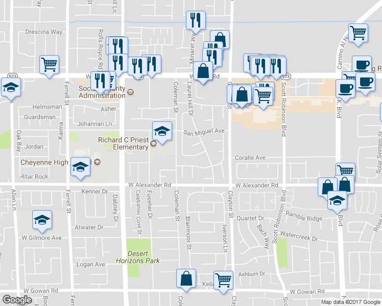 map of restaurants, bars, coffee shops, grocery stores, and more near 2238 Crown Valley Lane in North Las Vegas