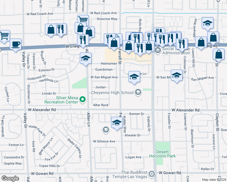 map of restaurants, bars, coffee shops, grocery stores, and more near in North Las Vegas