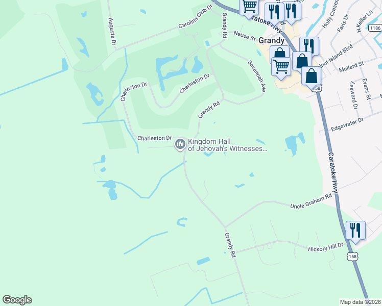 map of restaurants, bars, coffee shops, grocery stores, and more near 271-275 Grandy Road in Grandy