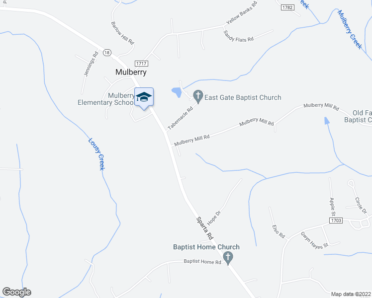 map of restaurants, bars, coffee shops, grocery stores, and more near 178 Mulberry Mill Road in North Wilkesboro