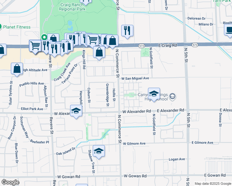 map of restaurants, bars, coffee shops, grocery stores, and more near 4106 Hollis Street in North Las Vegas