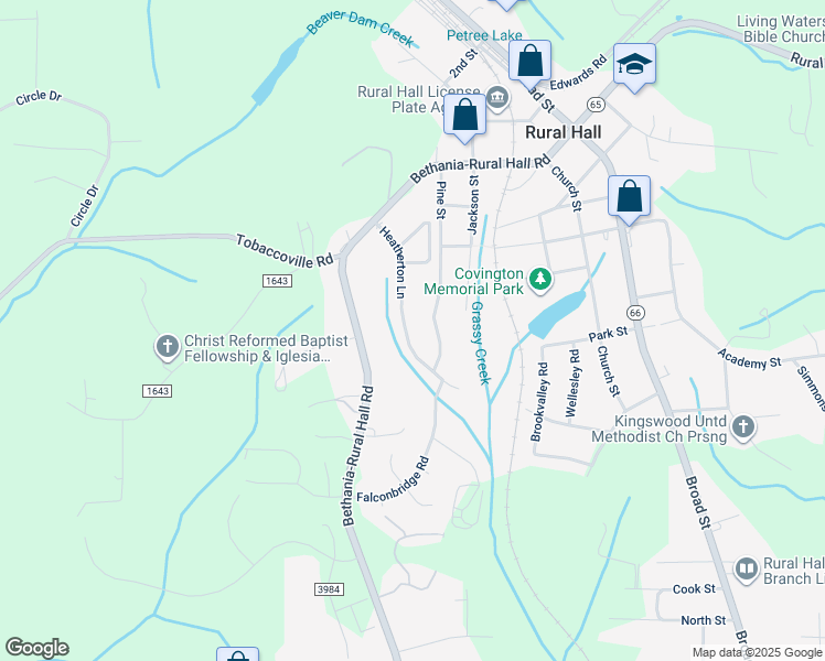 map of restaurants, bars, coffee shops, grocery stores, and more near 533 Heatherton Lane in Rural Hall
