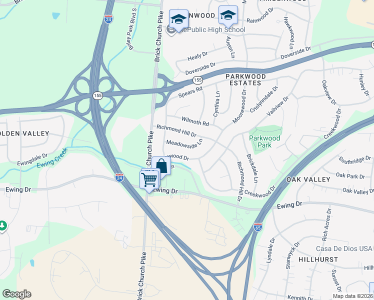 map of restaurants, bars, coffee shops, grocery stores, and more near 3125 Moorewood Drive in Nashville