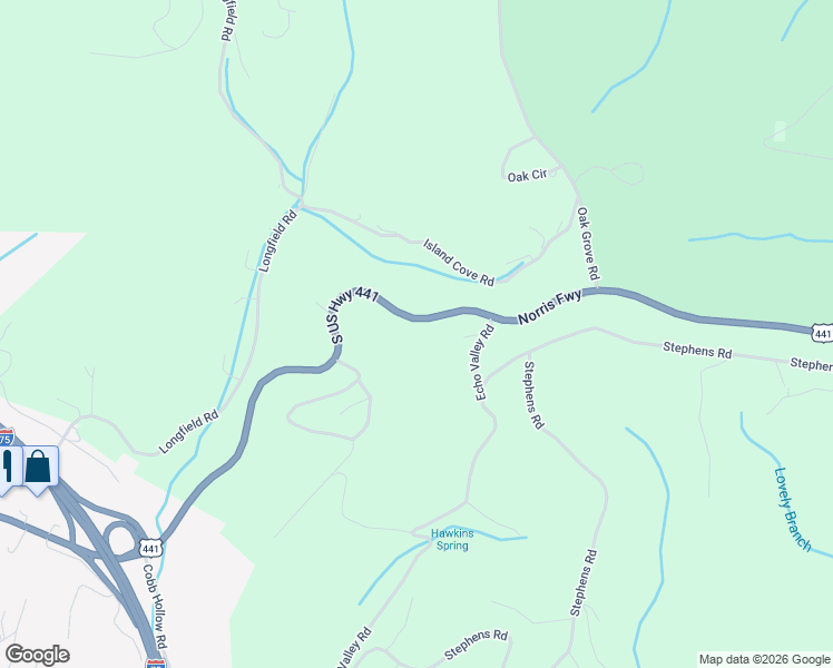 map of restaurants, bars, coffee shops, grocery stores, and more near 116 Echo Valley Road in Rocky Top