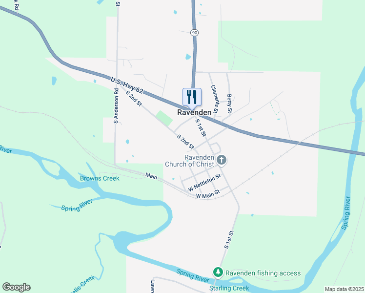 map of restaurants, bars, coffee shops, grocery stores, and more near 156 South 2nd Street in Ravenden