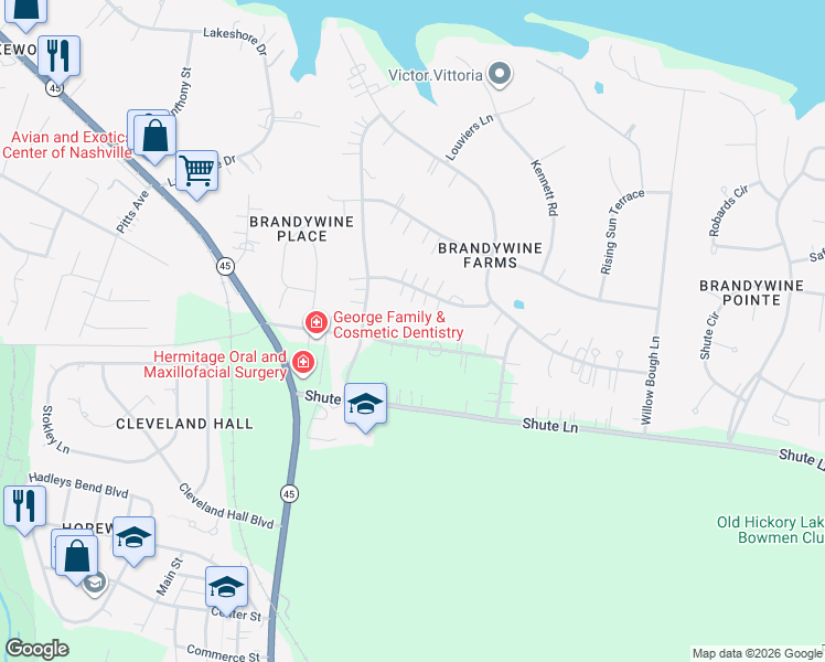 map of restaurants, bars, coffee shops, grocery stores, and more near 205 Montchanin Drive in Nashville