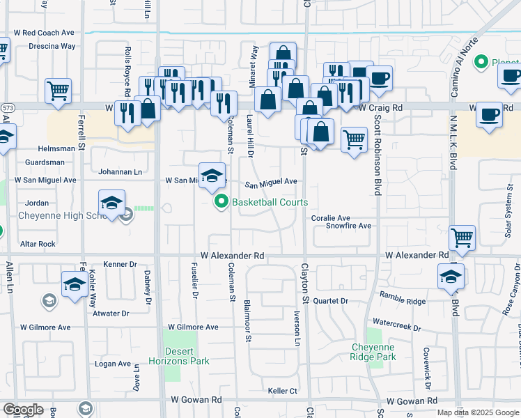 map of restaurants, bars, coffee shops, grocery stores, and more near 2238 Crown Valley Lane in North Las Vegas