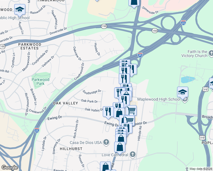map of restaurants, bars, coffee shops, grocery stores, and more near 330 Homestead Road in Nashville