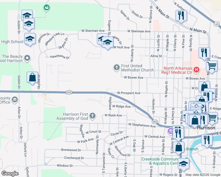 map of restaurants, bars, coffee shops, grocery stores, and more near 1215 Capps Road in Harrison