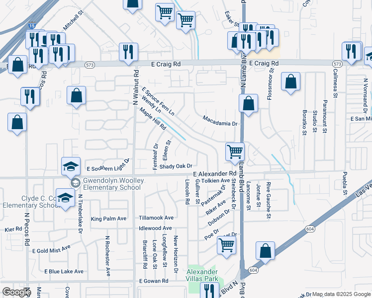 map of restaurants, bars, coffee shops, grocery stores, and more near 4047 Maple Hill Road in Las Vegas