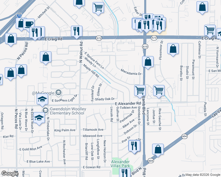 map of restaurants, bars, coffee shops, grocery stores, and more near 4047 Maple Hill Road in Las Vegas