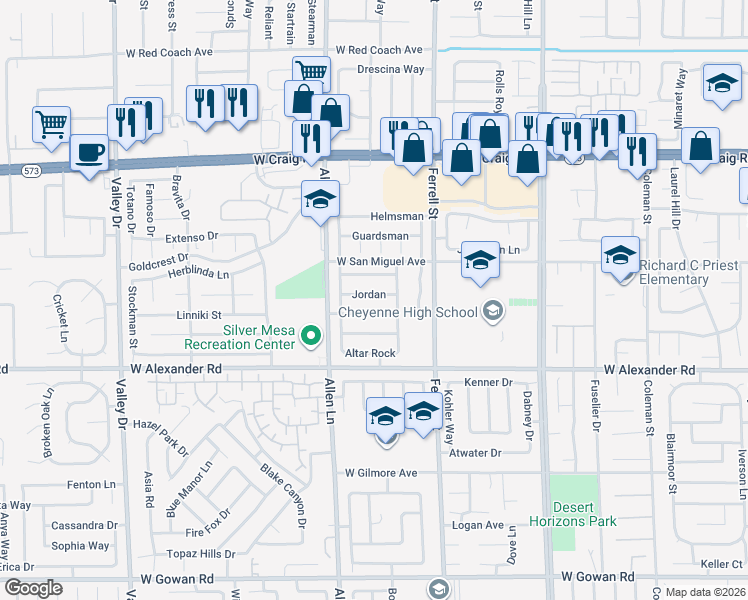 map of restaurants, bars, coffee shops, grocery stores, and more near 3518 Sockeye Lane in North Las Vegas