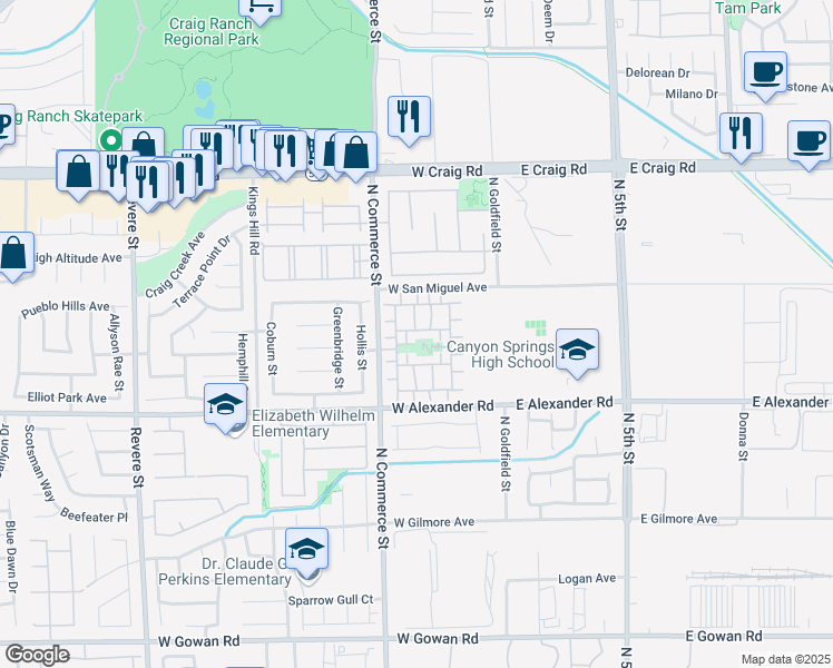 map of restaurants, bars, coffee shops, grocery stores, and more near 205 Gracious Crest Avenue in North Las Vegas