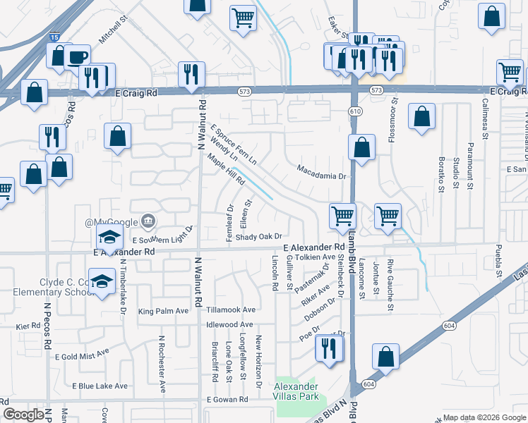 map of restaurants, bars, coffee shops, grocery stores, and more near 4021 Linley Court in Las Vegas