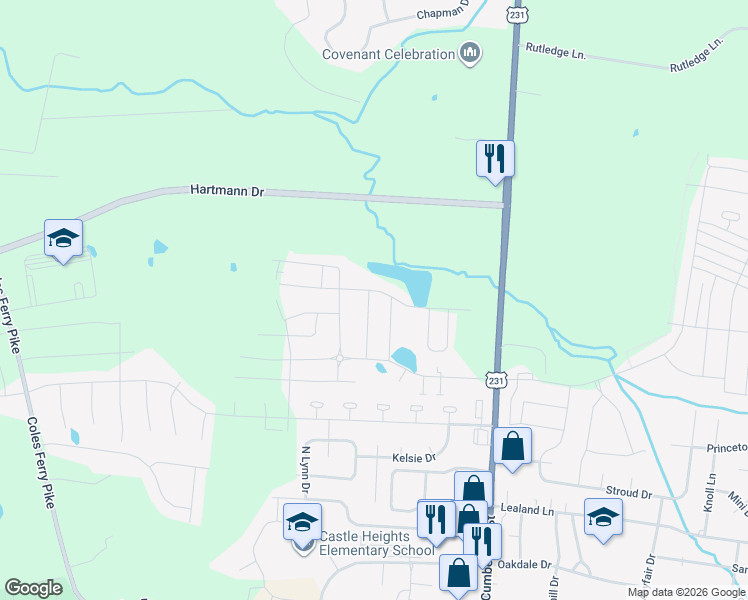 map of restaurants, bars, coffee shops, grocery stores, and more near 409 Wind Dance Drive in Lebanon