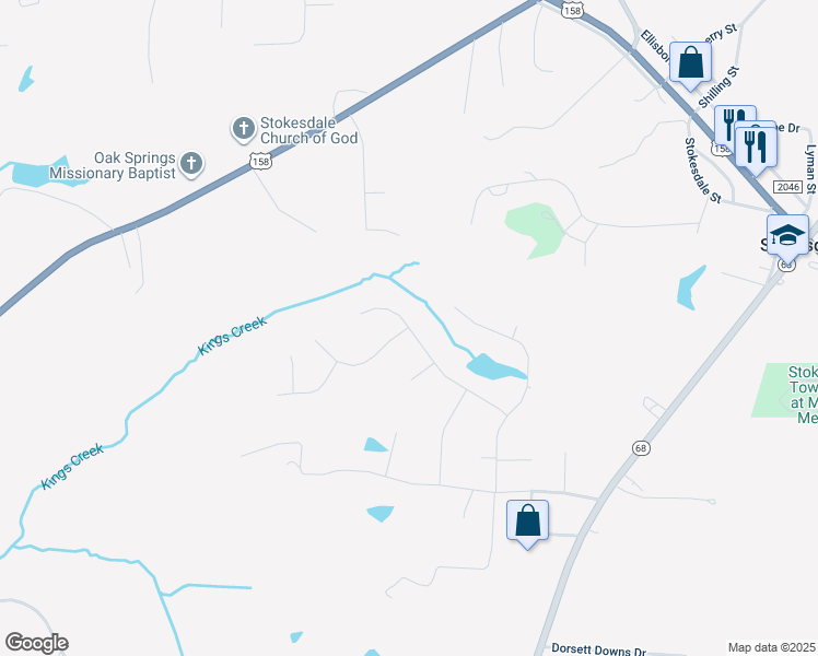 map of restaurants, bars, coffee shops, grocery stores, and more near 8408 Poplar Bluff Dr in Stokesdale