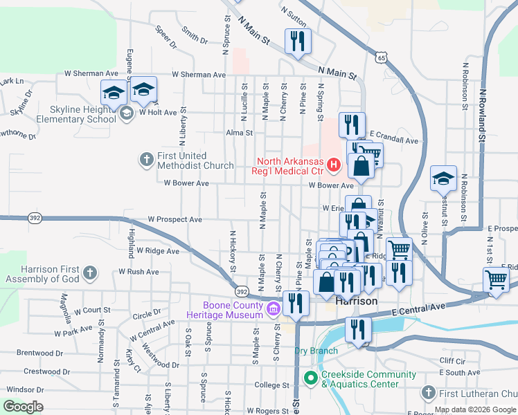 map of restaurants, bars, coffee shops, grocery stores, and more near 607 West Prospect Avenue in Harrison