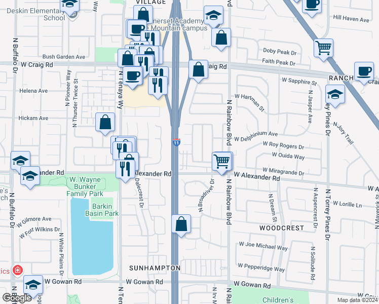 map of restaurants, bars, coffee shops, grocery stores, and more near 6928 Oyster Shell Drive in Las Vegas